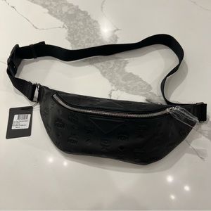 Brand new MCM Black Monogram visetos leather embossed bum bag fanny pack